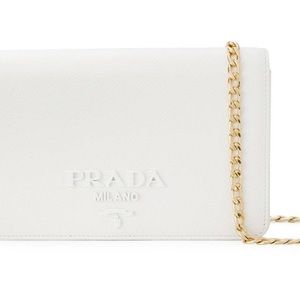 Like New Prada Saffiano Wallet on Chain | White on White